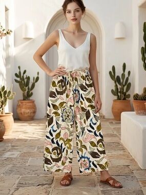 Floral Patterned Satin Pant